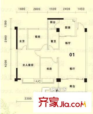 都市晴園戶型圖3室2廳戶型圖 3室2廳2衛(wèi)1廚