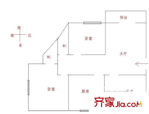 宏基樓戶型圖2室1廳戶型圖 2室1廳1衛(wèi)1廚