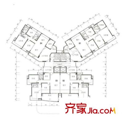 中海萬錦豪園戶型圖E1戶型 4室2廳2衛(wèi)1廚