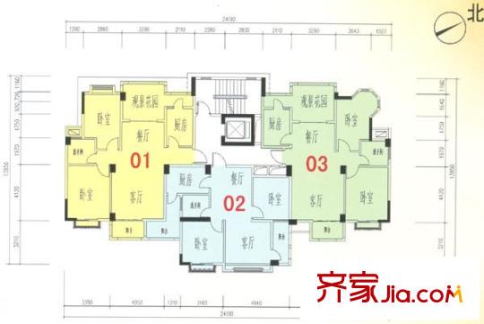 鉅隆金莎藍(lán)灣戶型圖金莎3棟（2-10層平面圖） 2室2廳1衛(wèi)1廚