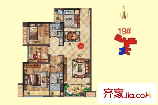 綠地香樹花城19座02單元 3室2廳2衛(wèi)1廚