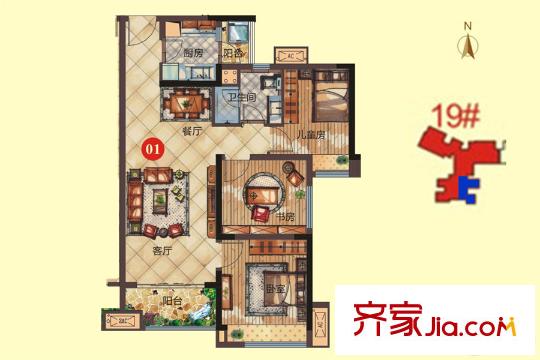 綠地香樹花城19棟01單元 3室2廳1衛(wèi)1廚