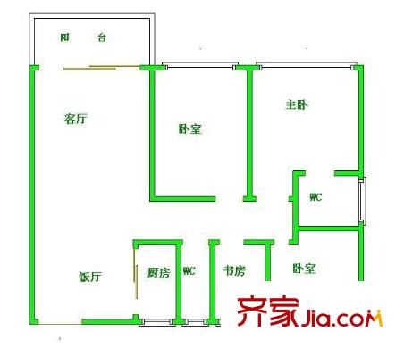 綠茵花園 3室 戶型圖