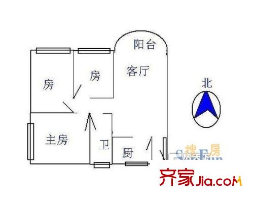 海六路小區(qū)戶型圖3室1廳戶型圖 3室1廳1衛(wèi)1廚
