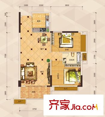 天御尚城戶型圖2室2廳戶型圖 2室2廳1衛(wèi)1廚