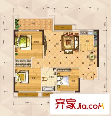 天御尚城戶型圖3室2廳戶型圖 3室2廳1衛(wèi)1廚