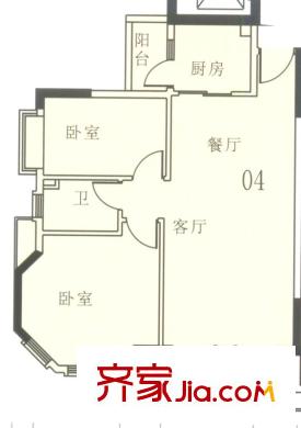奧米茄花園戶型圖香檳郡5棟2-14層04單元 2室2廳1衛(wèi)