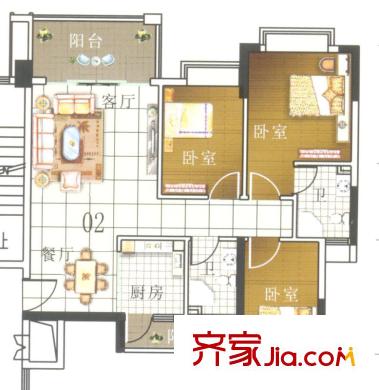 奧米茄花園戶型圖香檳郡5棟2-14層02單元 3室2廳2衛(wèi)