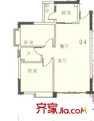 奧米茄花園戶型圖伊頓11棟1-13層04單元 2室2廳1衛(wèi)