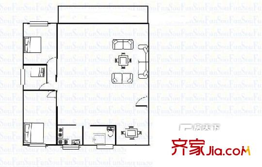 同季街小區(qū)戶型圖3室2廳戶型圖 3室2廳1衛(wèi)1廚