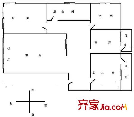 同華西路小區(qū)戶型圖3室2廳 戶型圖 3室2廳1衛(wèi)1廚