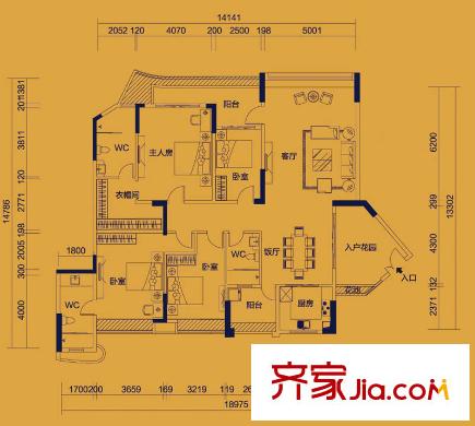 均城上島水岸戶型圖4室2廳戶型圖 4室2廳3衛(wèi)1廚