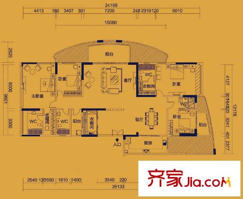 均城上島水岸戶型圖4室2廳戶型圖 4室2廳4衛(wèi)1廚