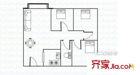 都市晴園戶型圖3室2廳戶型圖 3室2廳1衛(wèi)1廚
