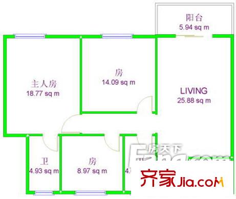 俊琴軒戶型圖3室2廳戶型圖 3室2廳2衛(wèi)1廚
