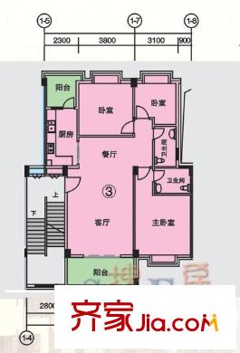 金沙澳錦名苑戶型圖三房二廳戶型2 3室2廳2衛(wèi)1廚