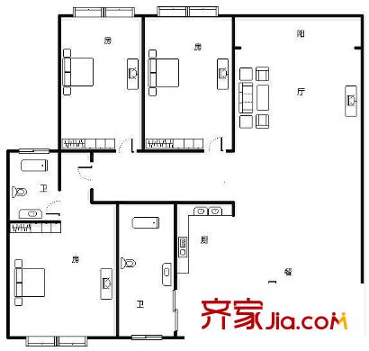 都市晴園戶型圖3室2廳戶型圖 3室2廳2衛(wèi)1廚