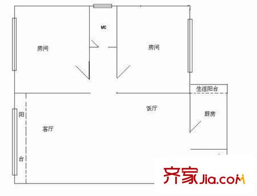 鐵路新村 2室 戶型圖