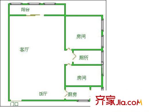 佛山三中教師宿舍 2室1廳 戶型圖