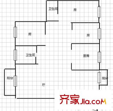 鴻日居戶型圖3室2廳戶型圖 3室2廳2衛(wèi)1廚