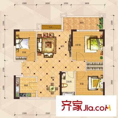 天御尚城戶型圖3室2廳戶型圖 3室2廳1衛(wèi)1廚