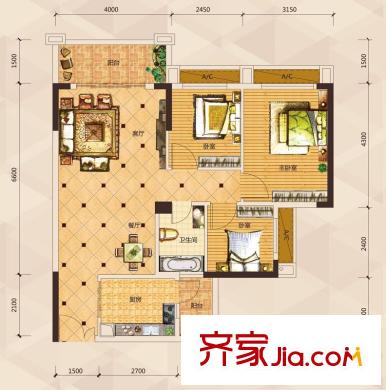 天御尚城戶型圖3室2廳戶型圖 3室2廳1廚