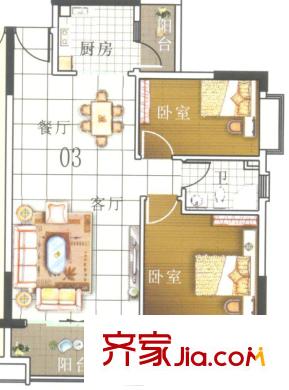 奧米茄花園戶型圖香檳郡5棟2-14層03單元 2室2廳1衛(wèi)