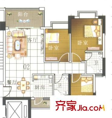 奧米茄花園戶型圖伊頓11棟1-13層02單元 3室2廳2衛(wèi)