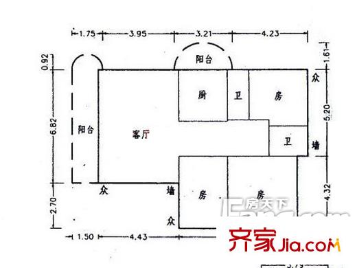 信德樓戶型圖3室1廳戶型圖 3室1廳2衛(wèi)1廚