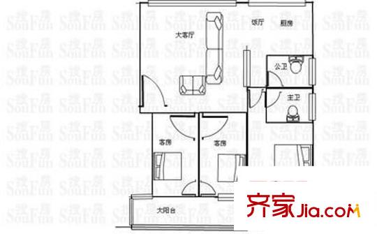 同華西路小區(qū)戶型圖3室2廳 戶型圖 3室2廳2衛(wèi)1廚