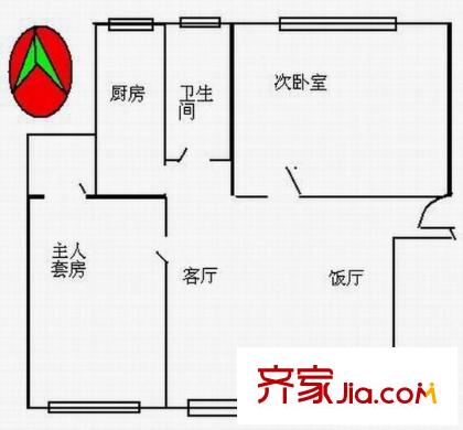 河畔明珠戶型圖2室2廳戶型圖 2室2廳2衛(wèi)1廚