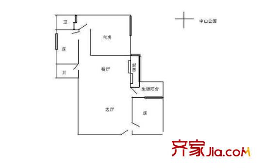 河畔明珠戶型圖3室2廳戶型圖 3室2廳2衛(wèi)1廚