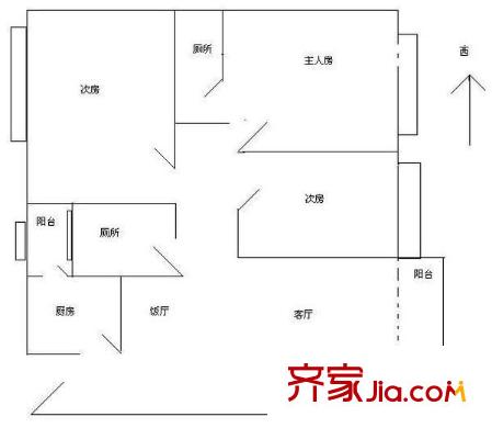河畔明珠戶型圖3室2廳戶型圖 3室2廳2衛(wèi)1廚