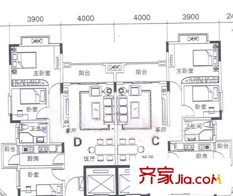 新君匯花地灣二棟B梯二-十三03單位C型、05單位D型戶型  3室2廳1衛(wèi)