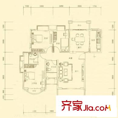 新君匯花地灣一棟A型  3室2廳2衛(wèi)