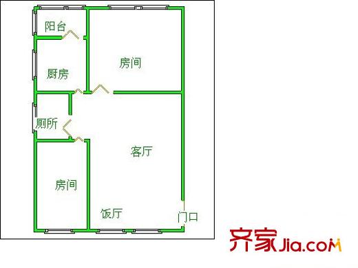 鐵路新村 2室 戶型圖