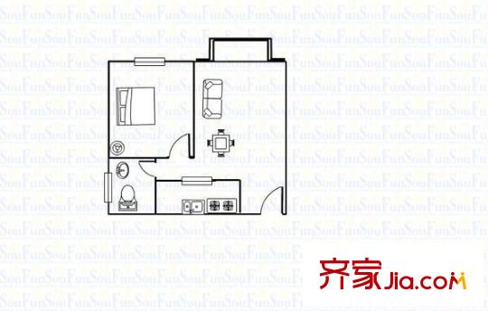 福升花園 1室1廳 戶型圖