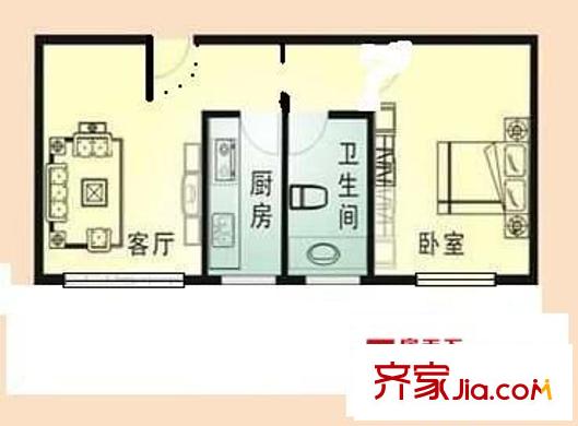 福升花園 1室1廳 戶型圖