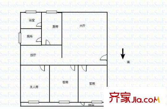 佛山三中教師宿舍 3室2廳 戶型圖