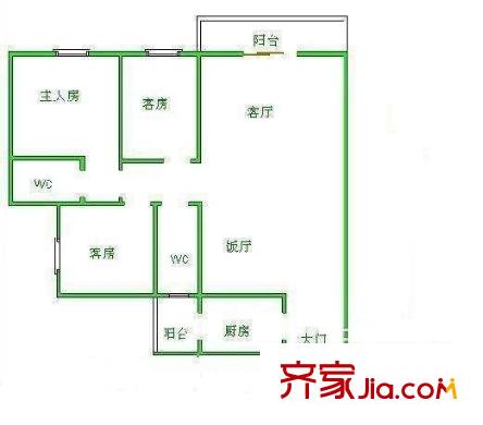 法院宿舍 3室2廳 戶型圖