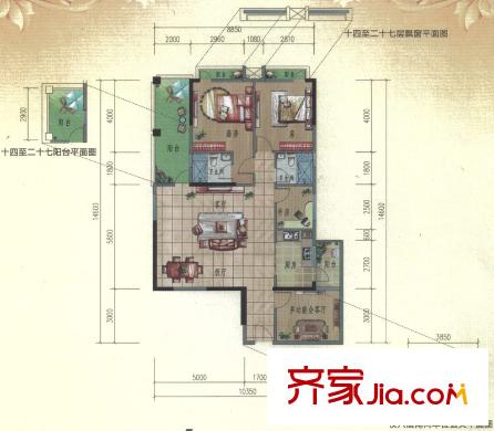 豐盛豪庭A戶型135平方米 4室2廳2衛(wèi)1廚