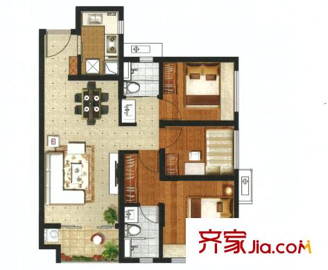 萬科金域中央2期2座02、03、05、06單元約90平方米 3室2廳2衛(wèi)1廚