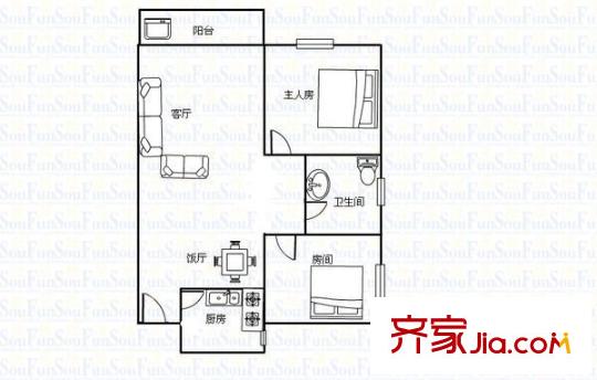 北苑大廈戶型圖兩室一廳戶型圖 2室1廳1衛(wèi)1廚