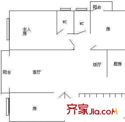 河畔明珠戶型圖3室2廳戶型圖 3室2廳2衛(wèi)1廚