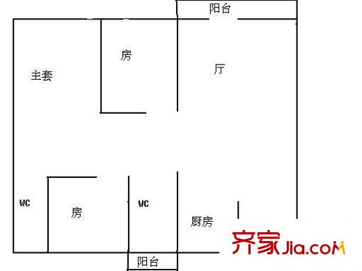 河畔明珠戶型圖3室1廳戶型圖 3室1廳2衛(wèi)1廚