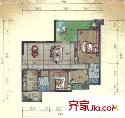 豐盛豪庭C戶型127平方米 3室2廳2衛(wèi)1廚