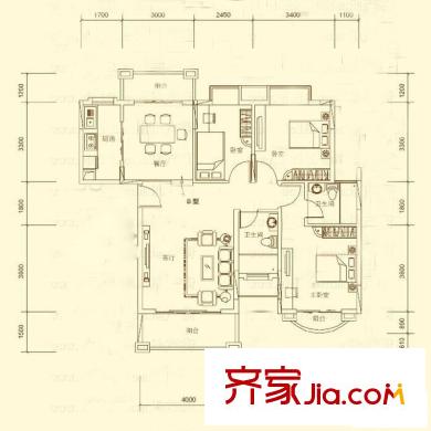 新君匯花地灣一棟B型 3室2廳2衛(wèi)