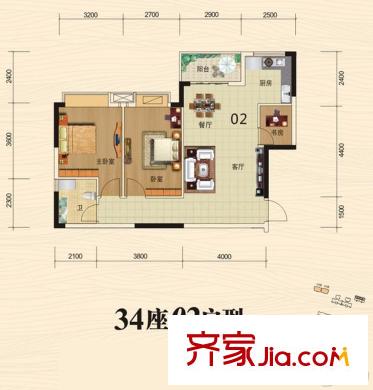 山林水語(yǔ)34座02戶(hù)型81平方米 3室2廳1衛(wèi)1廚