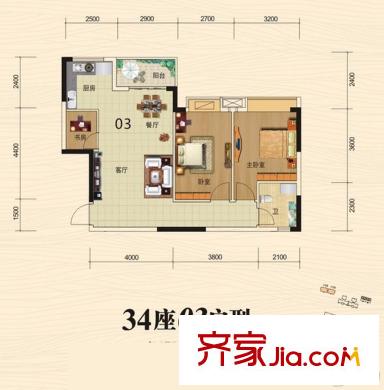 山林水語(yǔ)34座03戶(hù)型81平方米 3室2廳1衛(wèi)1廚