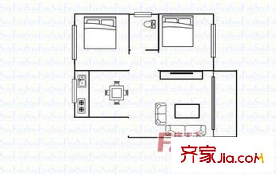 汾江新村戶型圖2室2廳戶型圖 2室2廳1衛(wèi)1廚